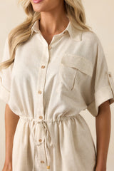 Good Things Take Time Beige Linen Blend Button Front Romper