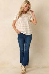 Z Supply Beige Stripe Cotton Foundation Premium Tee