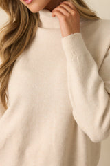 For The Best Light Beige Knit Long Sleeve Turtleneck Sweater