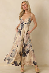 Say It Again Beige Multi Tropical Tie-Back Maxi Dress