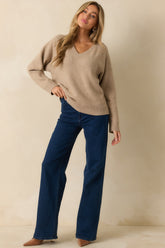 Z Supply Eloise Beige Knit V-Neck Sweater
