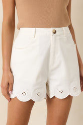 Just Darling Ivory Cotton Scalloped Hem Shorts