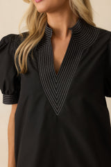 Took The Right Turn Black Cotton Puff Sleeve Mini Dress