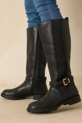 Staying Put Black Faux Leather Knee High Riding Boots