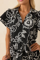 Go Your Way Black Floral Print Cotton Flutter Sleeve Mini Dress