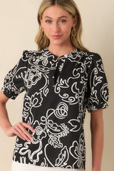 Nothing Missing Black Floral Print Cotton Puff Sleeve Top