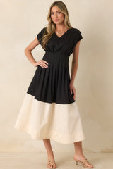 Stark Differences Black & Ivory Contrast Pleated Midi Dress