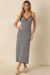Z Supply Majestic Black Stripe Cotton Blend Midi Dress