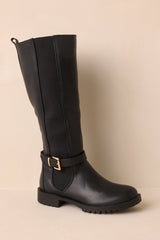 Staying Put Black Faux Leather Knee High Riding Boots