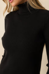 That's My Call Black Ribbed Knit Turtleneck Sweater