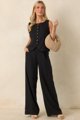 Z Supply Roman Black Linen Button Front Vest