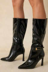 Stay In Touch Black Patent Faux Leather Boots