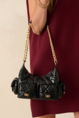 Little Something Extra Black Faux Leather Quilted Handbag
