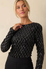 Shimmering Nights Black Sequin Bodysuit