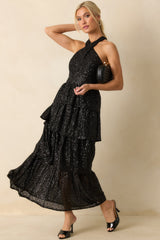 Always On Point Black Sequin Halter Maxi Dress