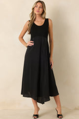 Easy Confidence Black Knit & Satin Sleeveless Midi Dress