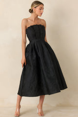 The Genevieve Black Jacquard Strapless Midi Dress