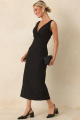 With You In Mind Black Beaded V-Neck Midi Dress