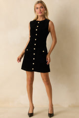 Command the Room Black Velvet Scalloped Button Front Mini Dress