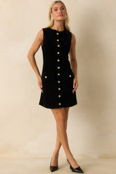 Command the Room Black Velvet Scalloped Button Front Mini Dress