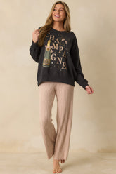 Z Supply Vintage Black Cotton Celebrate Champagne Sweatshirt