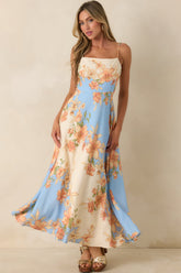 What a Lovely Thought Light Blue & Ivory Floral Maxi Dress