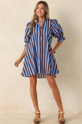 Here's the Plan Blue & Brown Stripe Cotton Mini Shift Dress