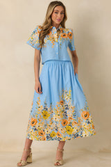 Tomorrow Will Come Blue Multi Cotton Floral Top