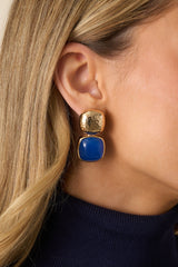 Blissful Days Blue Stone Gold Textured Drop Earrings