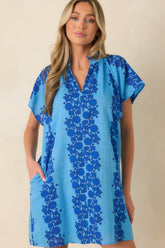 Palm Beach Bound Blue Cotton Floral Mini Dress