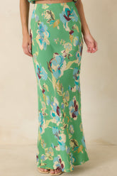 MINKPINK Cyprus Green Floral Bias Maxi Skirt