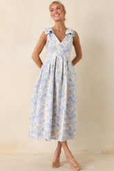 Tie It Up Pretty Blue Floral Bow Strap Midi Dress