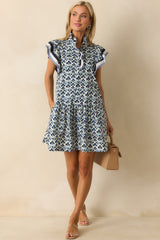 Through And Through Blue Multi Floral Print Cotton Mini Dress