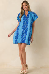 Palm Beach Bound Blue Cotton Floral Mini Dress