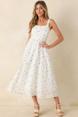 Forget Me Not Blue Floral Cotton Swiss Dot Prairie Midi Dress
