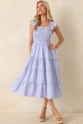 Prosperina Felicity Blue Gingham Embroidered Midi Dress