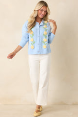 Handpicked Memories Light Blue Floral Appliqué Cardigan
