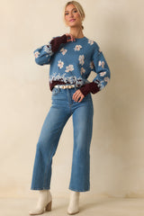 That's How I See It Blue Multi Floral Jacquard Knit Sweater