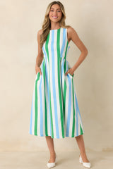 All the Energy Blue Multi Stripe Cotton Sleeveless Midi Dress
