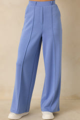 Ready to Jet Horizon Blue Knit High-Waisted Wide-Leg Pants