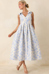 Tie It Up Pretty Blue Floral Bow Strap Midi Dress