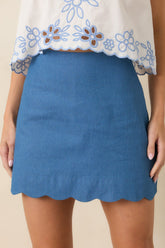 Bluebird Day Blue Scalloped Hem Mini Skort