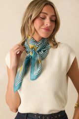 Remember The Details Blue Multi Geometric Print Satin Scarf