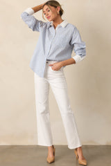 A Natural Leader Blue Stripe Cotton Oxford Button Up Top
