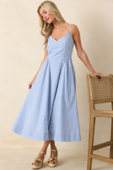Weekend on the Coast Blue Stripe Sleeveless Midi Dress