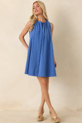 FRNCH Angela Electric Blue Cotton Stripe Dress
