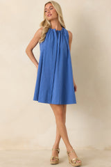 FRNCH Angela Electric Blue Cotton Stripe Dress