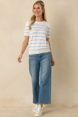 Bound to Happen Blue Stripe Knit Short Sleeve Sweater