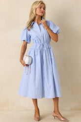 A Twist On Timeless Blue Stripe Rayon Maxi Shirt Dress