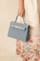In Full Bloom Blue Woven Twist Lock Detail Handbag